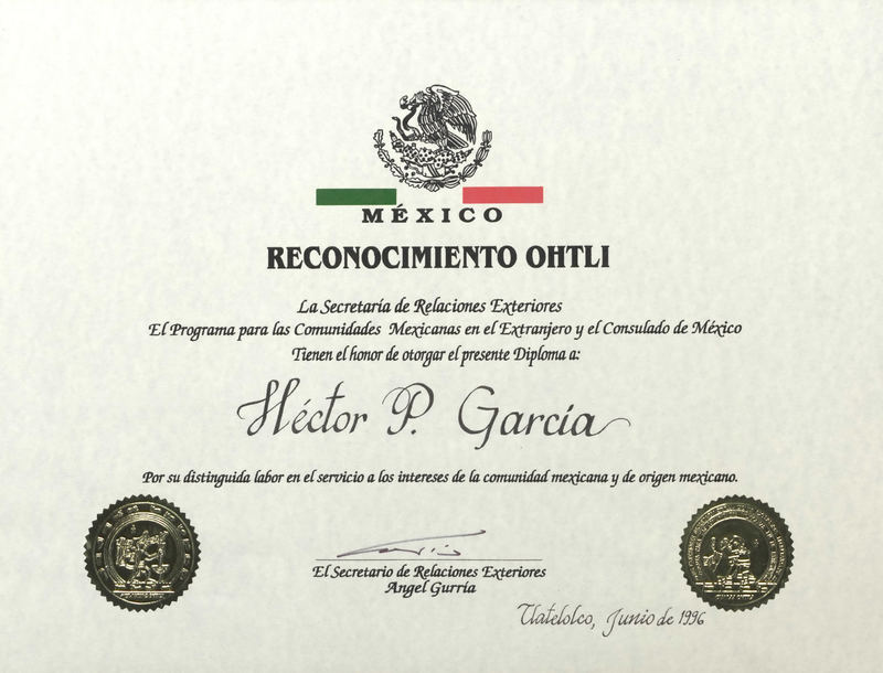 Image of Dr. Garcia's commendation from Mexico.