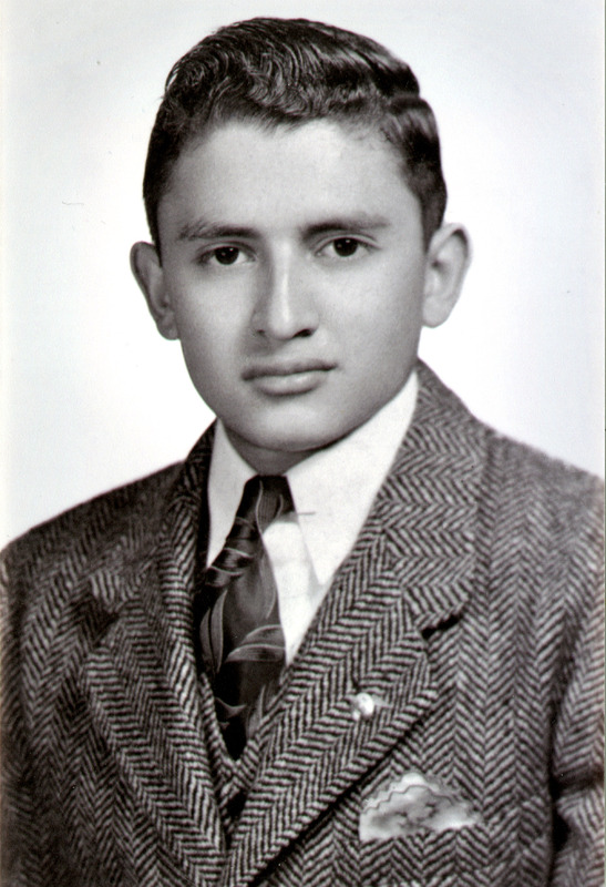 Arturo Vasquez’s high school picture. Black and white photograph. 