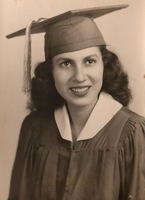 Marie Leal's W. B. Ray High School graduation photo. Black and white photograph. 