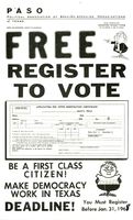 Photograph of a register to vote flyer from PASO urging Latinos to vote. 