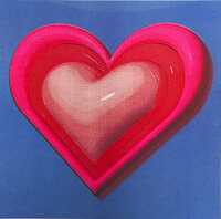 image of a pink and red heart shape. The heart is shiny and dimensional, floating on a blue background.