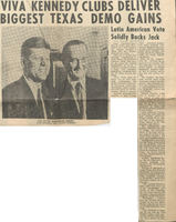Photograph of a newspaper clipping detailing Dr. Garcia's efforts with Viva Kennedy clubs to make a difference in national election outcomes. 