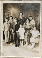 Black and white photo of Arturo Vasquez’s parents, Rodolfo and Concepcion E. Vasquez, Aunt Soledad “Chole” Juvera, (Concepcion E. Vasquez’s aunt), and Arturo Vasquez’s siblings.
