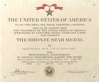 Dr. Garcia's Bronze Star Medal certificate. 