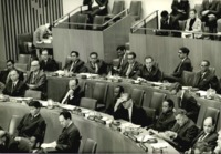 Photograph of Dr. Garcia sitting among other delegates at the United Nations. 
