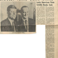 Photograph of a newspaper clipping detailing Dr. Garcia's efforts with Viva Kennedy clubs to make a difference in national election outcomes. 