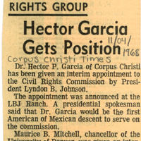 Newspaper article announcing Dr. Garcia's appointment to the USCCR. 
